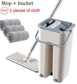 Platte Squeeze Mop Met Squeeze Emmer Handsfree Floor Cleaning Mop Microfiber Mop Huishoudelijke Schoonmaakproducten Mop reeks-B-3