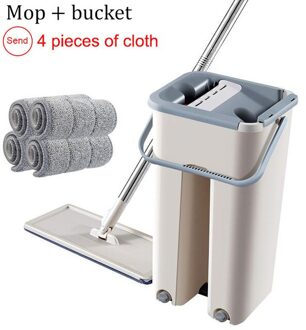 Platte Squeeze Mop Met Squeeze Emmer Handsfree Floor Cleaning Mop Microfiber Mop Huishoudelijke Schoonmaakproducten Mop reeks-C-4