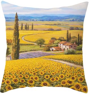 Platteland Gedrukt Kussenhoes Lavendel Landelijke Olieverf Stijl Kussensloop Woondecoratie Vierkante Kussensloop B