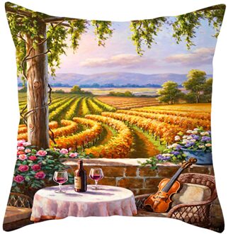 Platteland Gedrukt Kussenhoes Lavendel Landelijke Olieverf Stijl Kussensloop Woondecoratie Vierkante Kussensloop