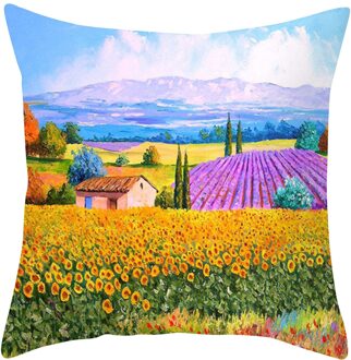 Platteland Gedrukt Kussenhoes Lavendel Landelijke Olieverf Stijl Kussensloop Woondecoratie Vierkante Kussensloop