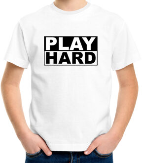Play hard t-shirt wit voor kinderen - verjaardag cadeau funshirt XS (110-116)
