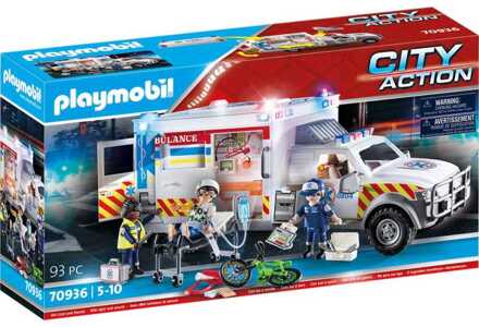 PLAYMOBIL Voertuig Speelset Playmobil Rescue Vehicle: US Ambulance City Action 70936 (93 pcs)