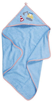 Playshoes Badhanddoek met capuchon voor baby's - Bouwplaats - Lichtblauw - maat 75x75cm