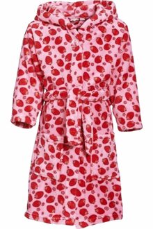 Playshoes Badjas/ochtendjas met aardbeien print - roze/wit - voor meisjes - polyester badstof - met capuchon 122/128 (7-8 jr) - Ba