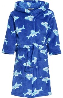 Playshoes Badjas/ochtendjas met haaien print - blauw - voor jongens - polyester badstof - met capuchon 110/116 (5-6 jr) - Badjasse