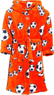 Playshoes Badjas/ochtendjas oranje fleece voetbal print voor kinderen.