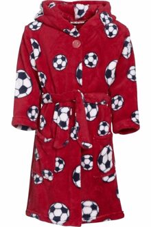 Playshoes Kinder badjas/ochtendjas met voetbal print - rood - polyester