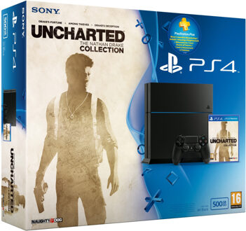 PlayStation 4, Console + 500 GB + Uncharted Collection + PlayStation Plus Card 90 Dagen PS4