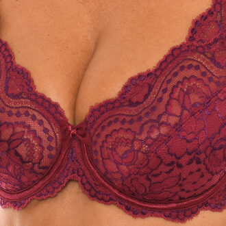 PLAYTEX Damesbeugelbeha 05832 zonder vulling van kant voor natuurlijke ondersteuning van de buste Donkerrood - EU 95B /UK 42B