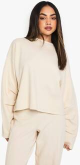 Pleated Sleeve Interlock Sweatshirt, Ecru - XL