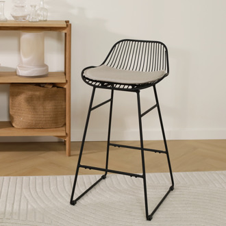 Pleun metalen barkruk zwart - met zitkussen - 65 cm