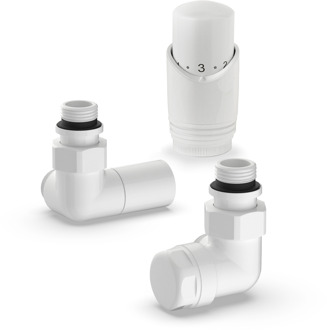 Plieger Aansluitset Dubbele Zijaansluiting Radiator Plieger Valvola Haaks Wit