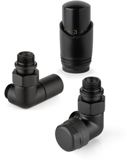 Plieger Aansluitset Dubbele Zijaansluiting Radiator Plieger Valvola Haaks Zwart