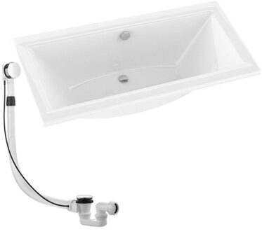 Plieger Corfu duobad 180x80cm acryl 48cm extra diep met poten wit inclusief badafvoer en overloopcombinatie met waste en kabel 85cm chroom 0401604/0941410 Wit glans