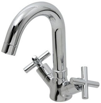 Plieger Cross 1-gats wastafelkraan m. hoge draaibare uitloop met kruisgrepen chroom