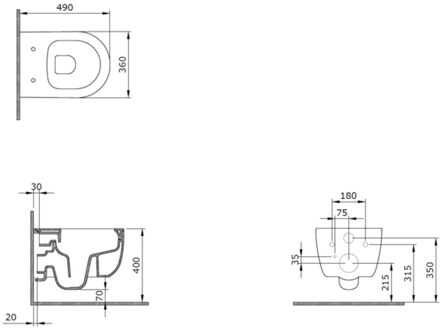 Plieger Kansas Compact randloos toilet met softclose & quick release zitting zwart mat