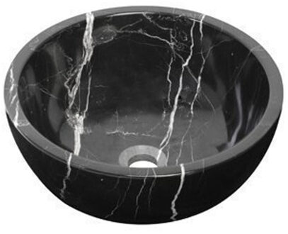 Plieger Round waskom - 38x38x13.6cm - marmer zwart washbasin 38 marble black Marmer zwart mat