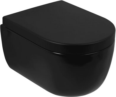 Plieger Wandcloset Pack Plieger Kansas Diepspoel Rimless Compact met Closetzitting 36x49cm Mat Zwart