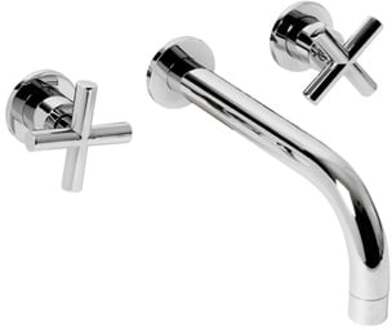 Plieger Wandkraan Wastafel Plieger Cross 3-Gats met Vaste Uitloop Chroom