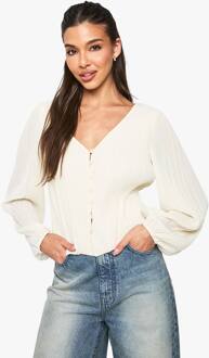 Plissé Blouse Met Knoopsluiting, Cream - 36