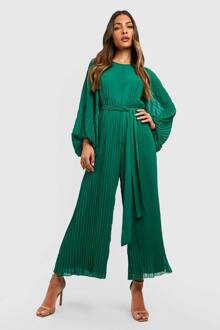Plissé Lange Mouw Culotte Jumpsuit, Green - 36
