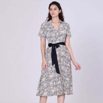 Plooien gedrukte thee -jurk en toegevoegde riem Beige - XL