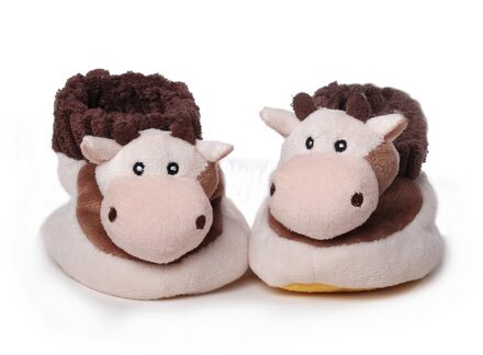 Pluche Babyslofjes koe - knuffel slofjes - bruin - polyester - knuffel voetjes
