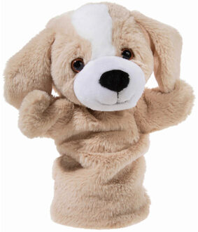 Pluche beige honden handpop knuffel 25 cm - Hondjes dieren knuffels - Handpoppen