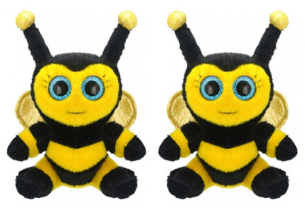 Pluche Bijen knuffel - 2x - geel zwart - bijen knuffeldier - 17 cm
