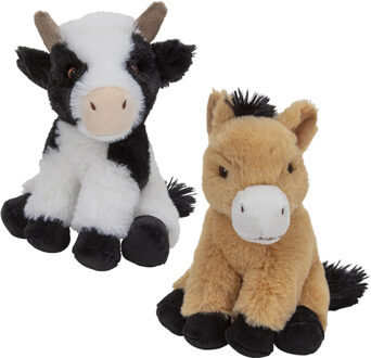 Pluche boerderijdieren knuffels Koe en Paard setje van 19 en 17 cm - Knuffel boederijdieren Multikleur