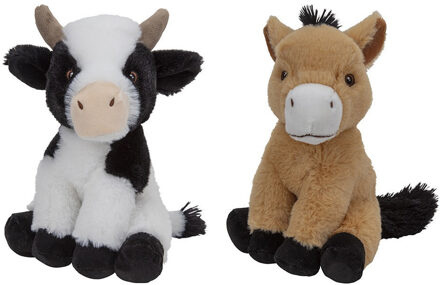 Pluche boerderijdieren knuffels Koe en Paard van 23 cm - Knuffel boederijdieren Multikleur