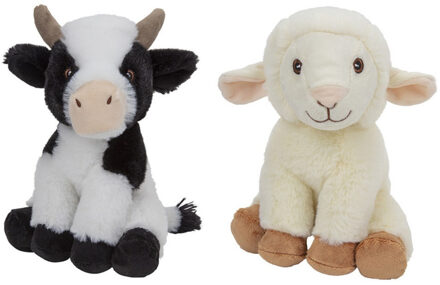 Pluche boerderijdieren knuffels Koe en Schaap van 23 cm - Knuffel boederijdieren Multikleur