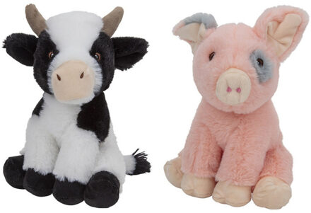 Pluche boerderijdieren knuffels Koe en Varken van 23 cm - Knuffel boederijdieren Multikleur