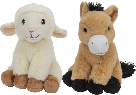 Pluche boerderijdieren knuffels Schaap en Paard setje van 17.5 en 17 cm - Knuffel boederijdieren Multikleur