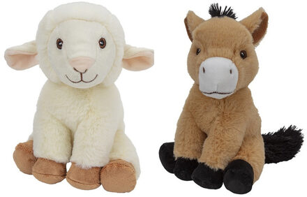 Pluche boerderijdieren knuffels Schaap en Paard van 23 cm - Knuffel boederijdieren Bruin