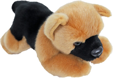 Pluche bruin/zwarte Duitse Herder hond liggend knuffel 20 cm speelgoed - Knuffel huisdieren