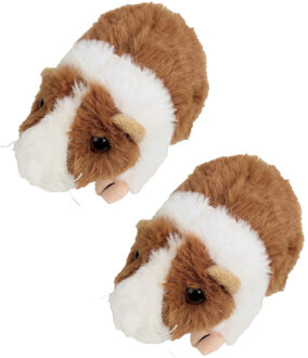 pluche cavia knuffeldier - 2x - lichtbruin/wit - staand - 15 cm