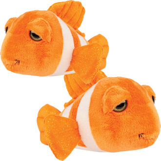 pluche Clownvissen knuffeldier set - cute eyes - oranje - 25 en 15 cm