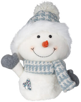 Pluche decoratie sneeuwpop - 27 cm - blauw - met sjaal en muts