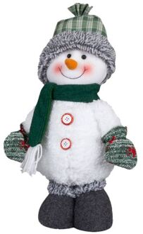 Pluche decoratie sneeuwpop - 40 cm - pop - met geruite muts - Kerstman pop Wit
