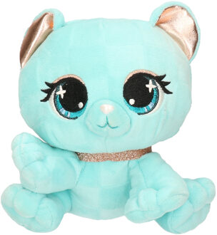 Pluche designer knuffel P-Lushes Pets kat/poes aqua blauw 15 cm - Knuffeldier