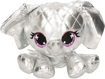 Pluche designer knuffel P-Lushes Pets olifant zilver 16 cm - Knuffeldier Zilverkleurig