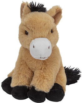 Pluche dier knuffel Paard - lichtbruin - 17 cm - Knuffeldieren speelgoed - Boerderij Multi