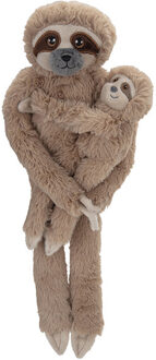 pluche dieren knuffel - hangende Luiaard met baby - 48 cm Multi