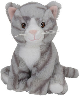 Pluche dieren knuffels Kat/poes van 21 cm - Knuffel huisdieren Grijs