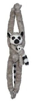 Pluche direnknuffel - ringstaart maki - hangend - met baby - 85 cm - apen knuffelbeesten