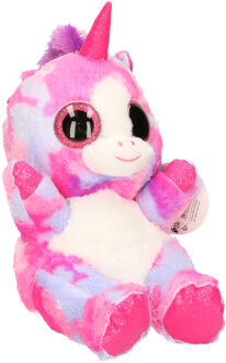 pluche eenhoorn knuffel - regenboog kleuren fuchsia roze - 25 cm - Knuffeldier Multikleur