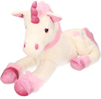 Pluche eenhoorn knuffel - wit/roze - 62 cm - grote unicorn - Cadeau