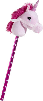 Pluche eenhoorn stokpaardje roze 70 cm - Hobbelpaarden Multikleur